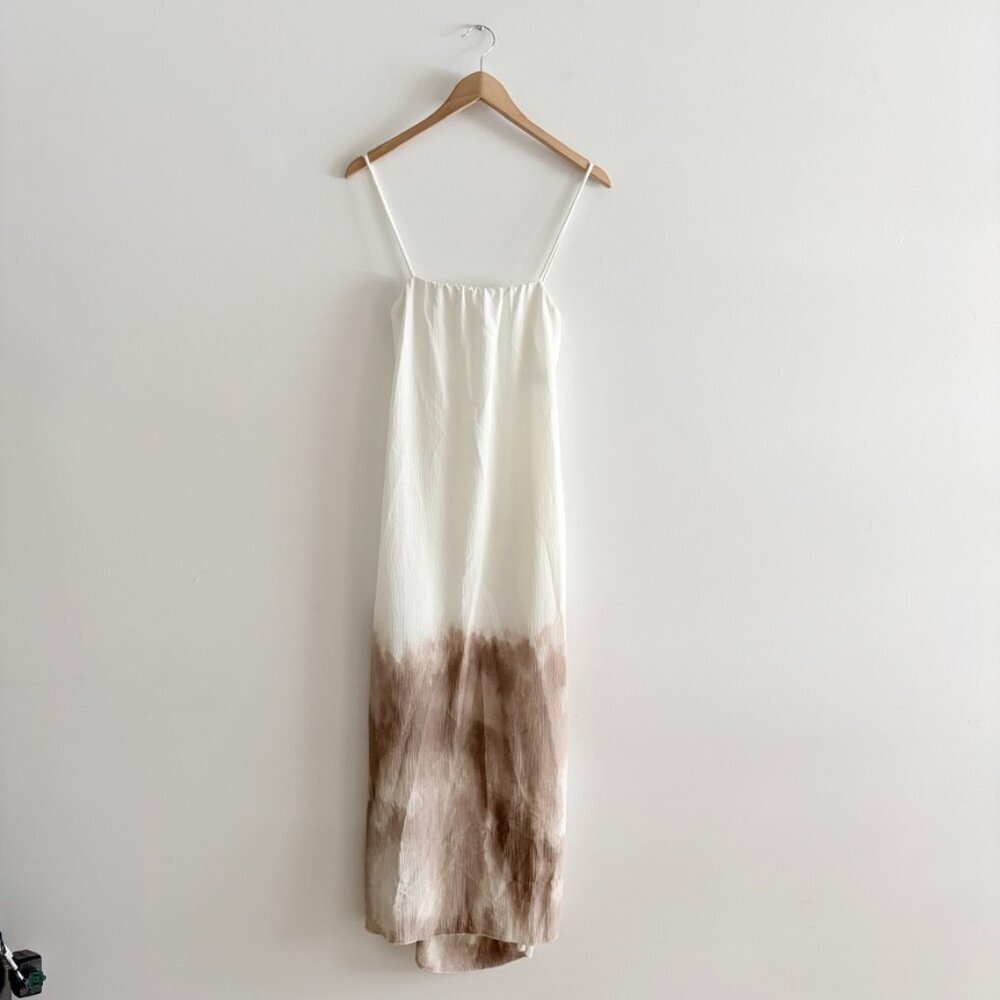 Zara Draped Ombre Midi Dress Ecru Brown Tan Size Small - Picture 6 of 11